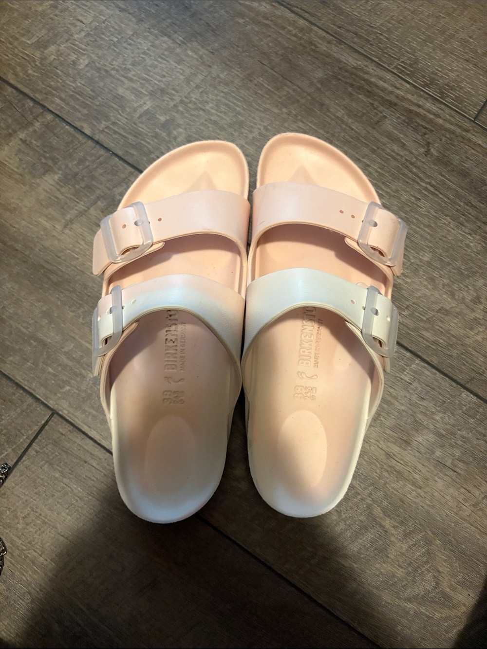 Birkenstock Two-Strap Sandals in Pink and Cream Ombre size 38